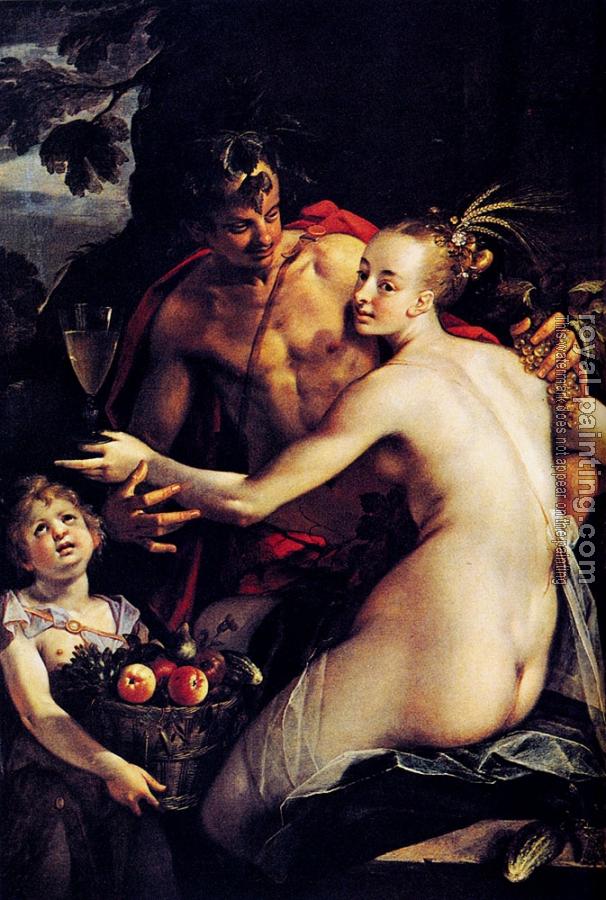 Hans Von Aachen : Bacchus, Ceres and Cupid